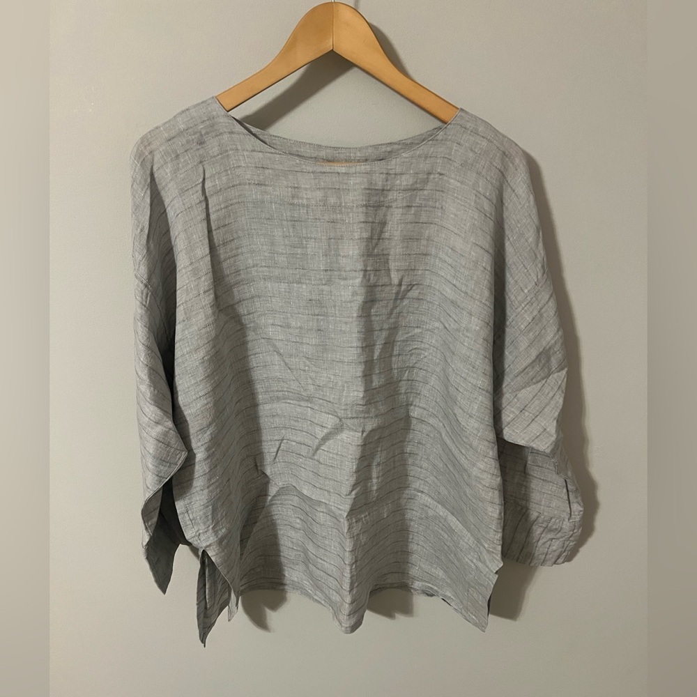 Idillio Positano Women’s 100% Linen Shirt 3/4 Sleeve Back Button Blouse Large